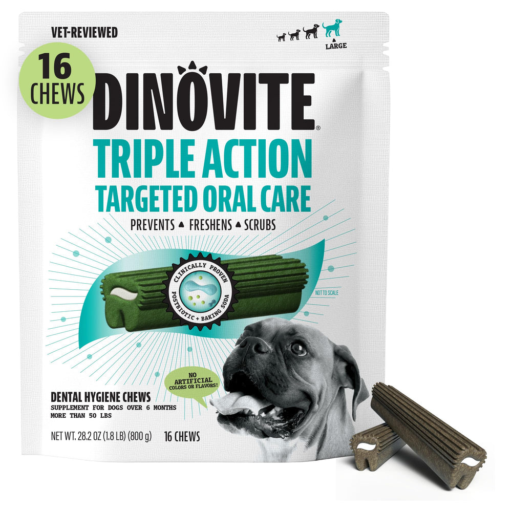 Dinovite mastic dental para perros en empaque, mejora la rutina de cuidado oral