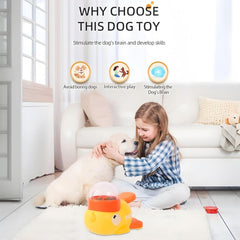 Dispensador de recompensas para perros forma pato; base antideslizante para juego estable.