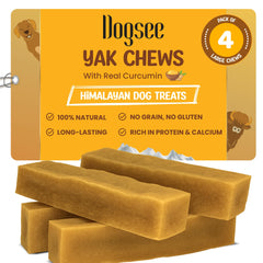 Dogsee Yak Cheese con cúrcuma, barras grandes de 1 lb para perros grandes, masticación prolongada.