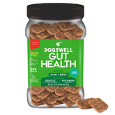 Dogswell Gut Health Mini Jerky cordero, porciones pequeñas para perros pequeños, sabor atractivo.