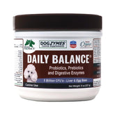 Dogzymes Probiotic Daily Balance en frasco, soporte digestivo suave para perros.