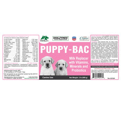 Dogzymes Puppy-Bac uso con cachorros, ideal cuando se necesita reemplazo de leche.