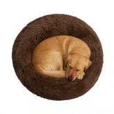 Doimier cama en forma de dona para perro grande café ofrece soporte envolvente para cuello y cabeza.