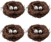 Domkier nido de pájaros mimbre con huevos, decoración de Pascua para jardín.