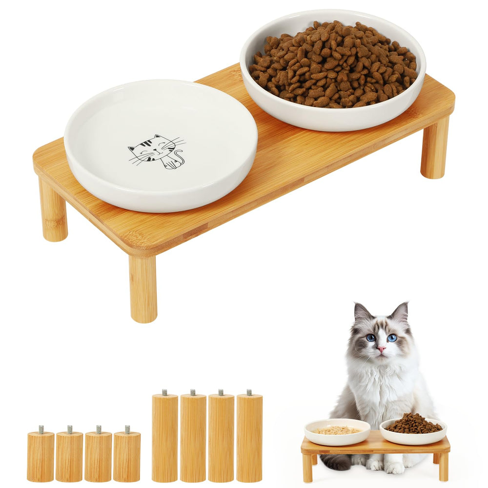 DoogCat tabla elevada de bambú para gatos, base estable para comer