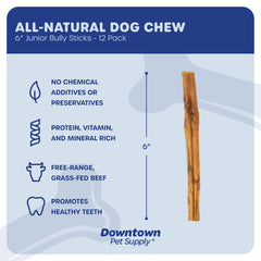 Downtown Pet Supply Bully Sticks Tamaño Junior 6 Pulgadas: sabor natural para perros pequeños.
