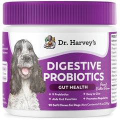 Dr. Harvey's Traguitos Probióticos Digestivos Suaves para Perros, empaque visible, apoyo digestivo diario