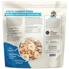 Dr. Harvey's Exotic Parrot Blend fabricado en EE. UU., sin químicos ni colorantes.