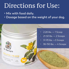 Dr. Harvey's Golden Years: ingredientes clave como algas y linaza para la nutrición.