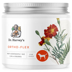 Dr. Harvey's Ortho-Flex envase; suplemento natural para caderas y articulaciones de perros.