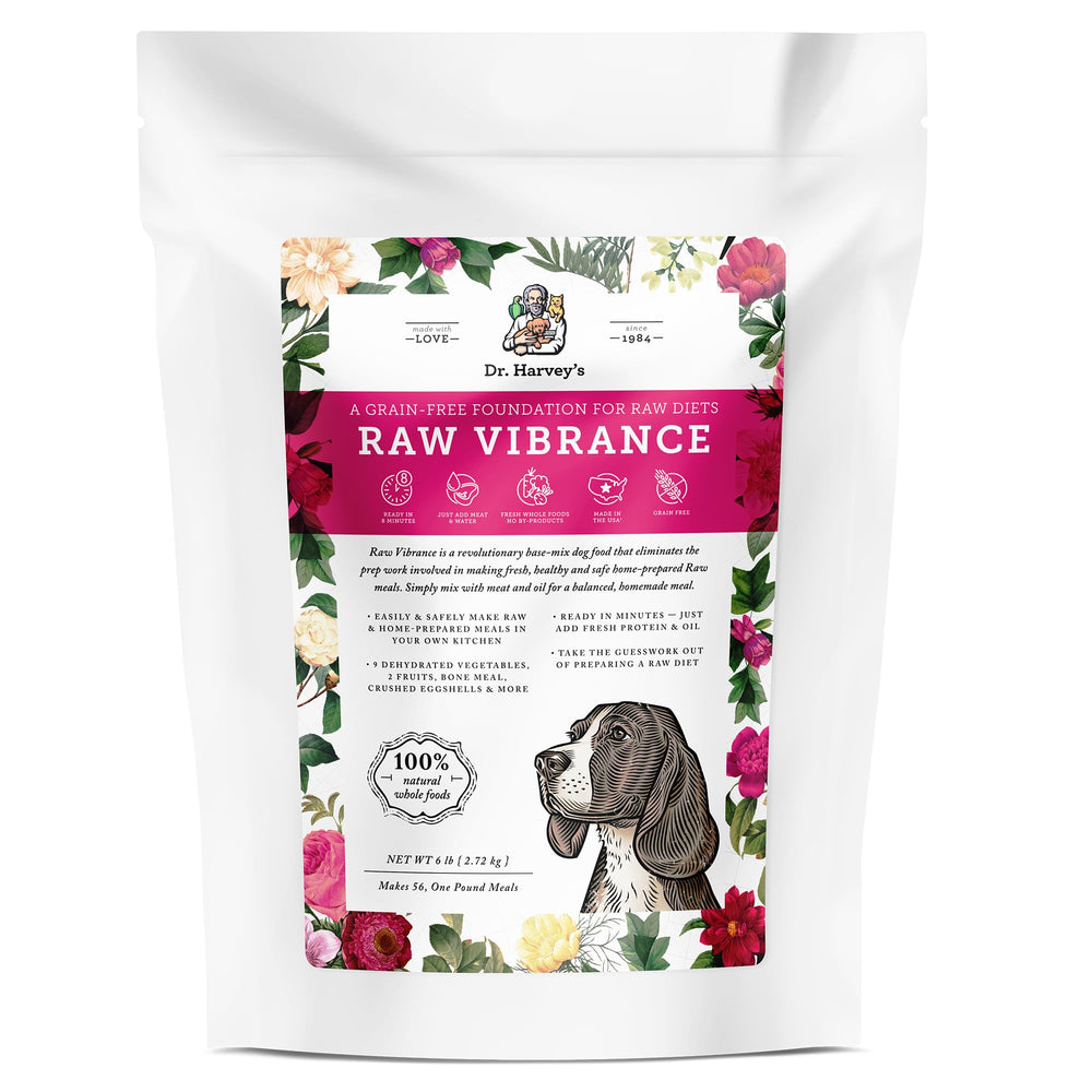 Base deshidratada sin granos de Dr. Harvey's para dieta cruda canina, facilita balance nutricional.