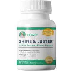 Dr. Marty Shine & Luster masticables para perros, apoyo estacional y brillo del pelaje.