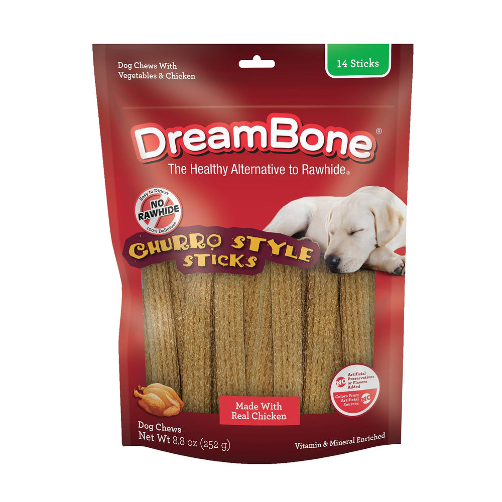 DreamBone palitos churro con pollo real para perro, premio diario delicioso.