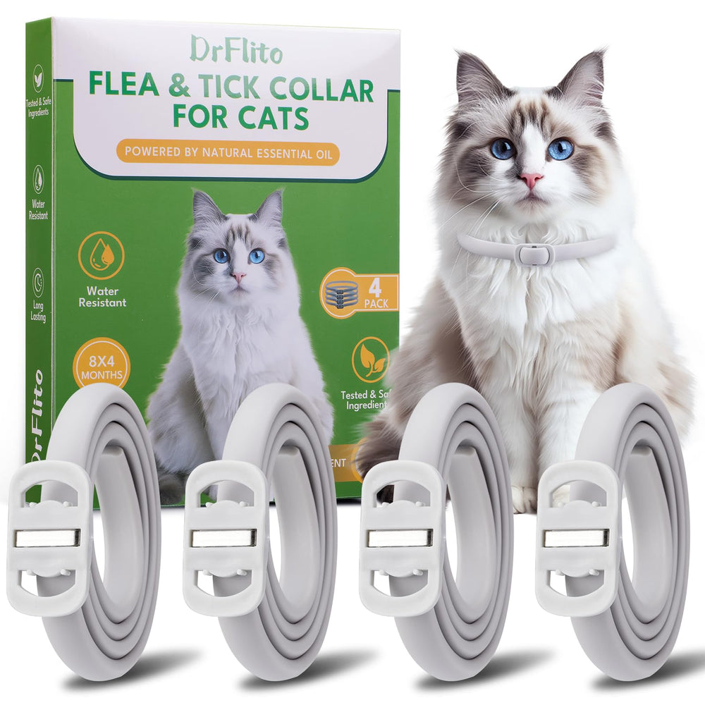 DrFlito collar antipulgas para gatos en uso, protección duradera para pelaje sano.