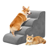 Escalera DUMOS para perros 4 pasos curva gris, facilita subir a la cama.