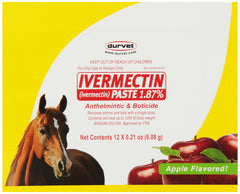 Durvet Ivermectina pasta para caballos, jeringa de sabor manzana, uso antiparasitario seguro.