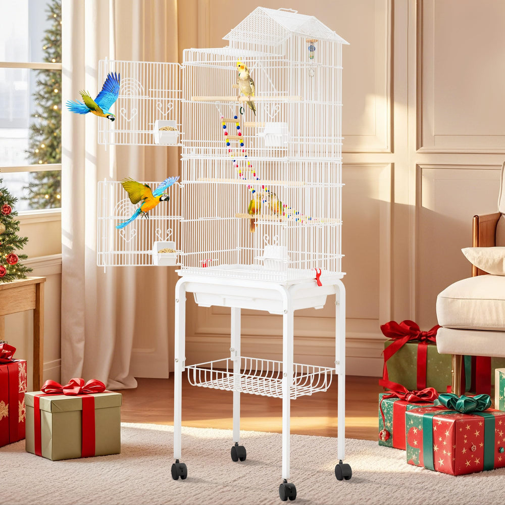 DWVO jaula metálica de 62 pulgadas, amplio espacio para aves y juego.