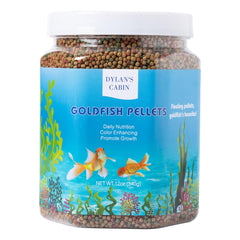 Pellets flotantes Dylan's cabin para goldfish mostrando textura y formato conveniente para alimentación diaria.