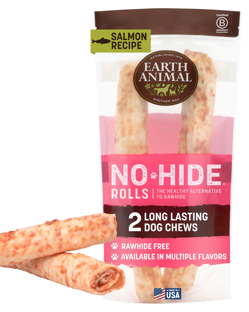 Earth Animal chuches sin cuero para perros grandes con salmón y trozos grandes