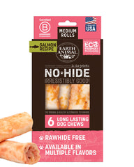 Earth Animal No Hide Chews rollos de salmón para perros medianos, masticación duradera