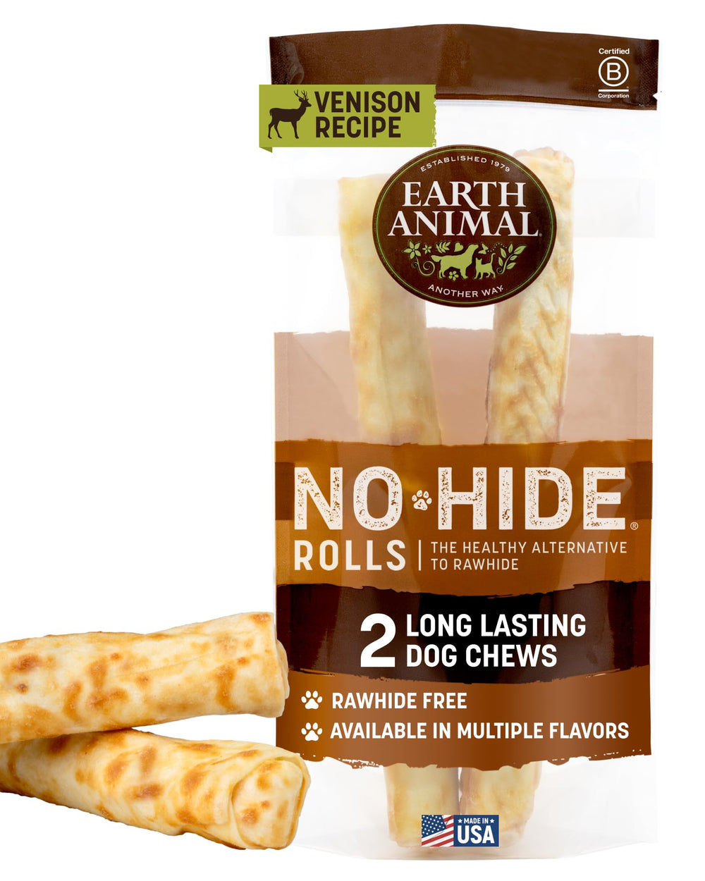 Earth Animal No Hide Chews venado largos masticables duraderos para perros grandes