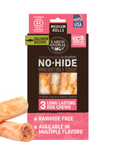 Earth Animal No Hide rollos salmón mediano, higiene dental suave para perros.
