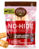 Earth Animal No Hide rollos de ternera, dos unidades, masticación duradera para perros medianos