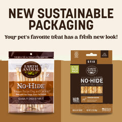 Earth Animal No Hide Stix venison ayuda a la limpieza dental suave y gradual.