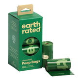 Earth Rated bolsas para excrementos de perro resistentes a fugas para paseos limpios.