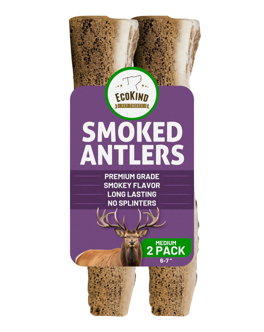 EcoKind astas de alce ahumadas en par, sabor intenso para masticar.