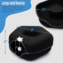 Cama cueva EES con túnel peekaboo para juego y exploración segura.
