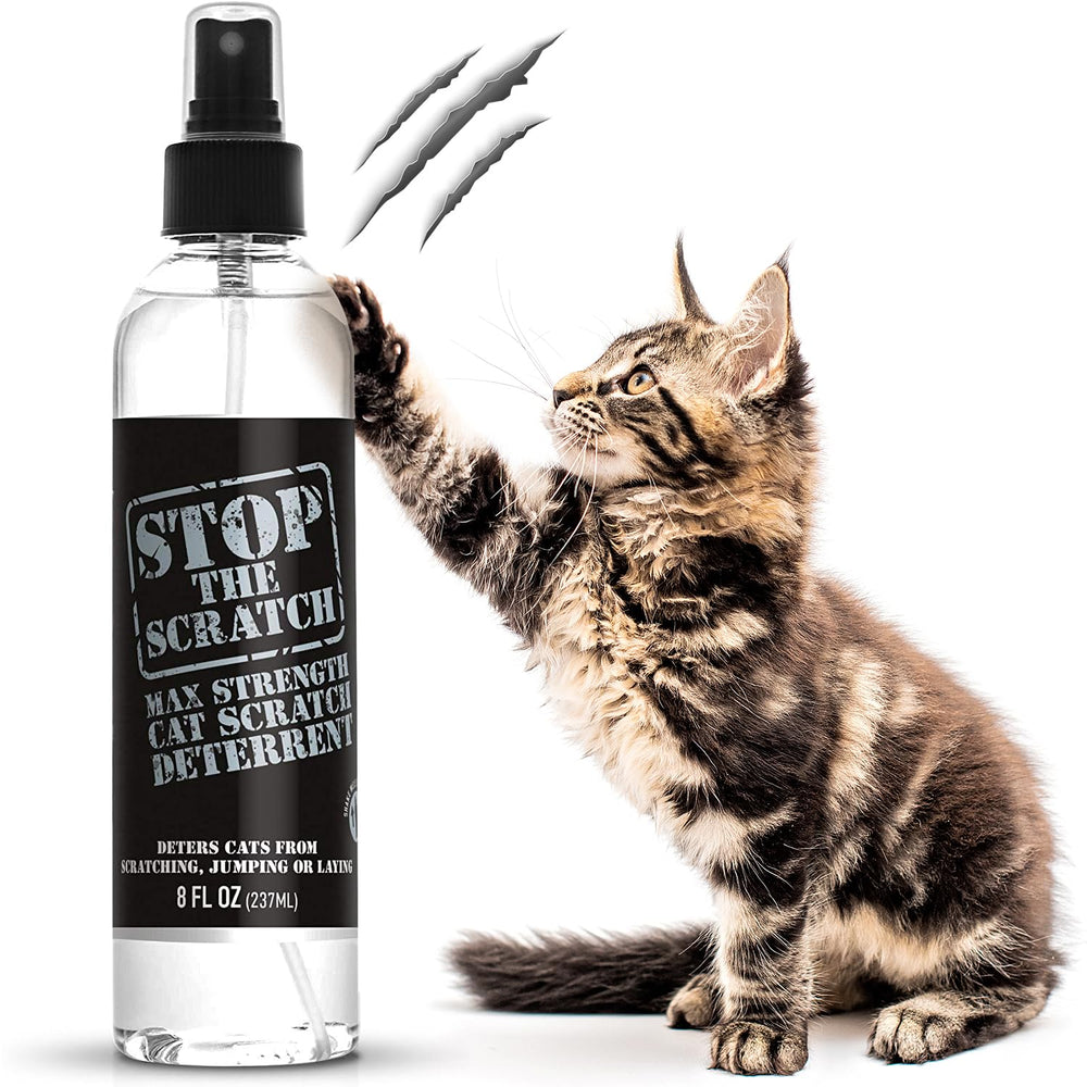Emmy's Best Deterente en spray para gatos: frasco con etiqueta visible para disuadir arañazos de gatos