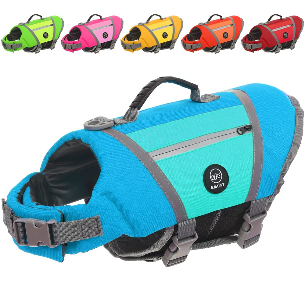 EMUST chaleco salvavidas para perros azul, vista frontal, ajuste fácil