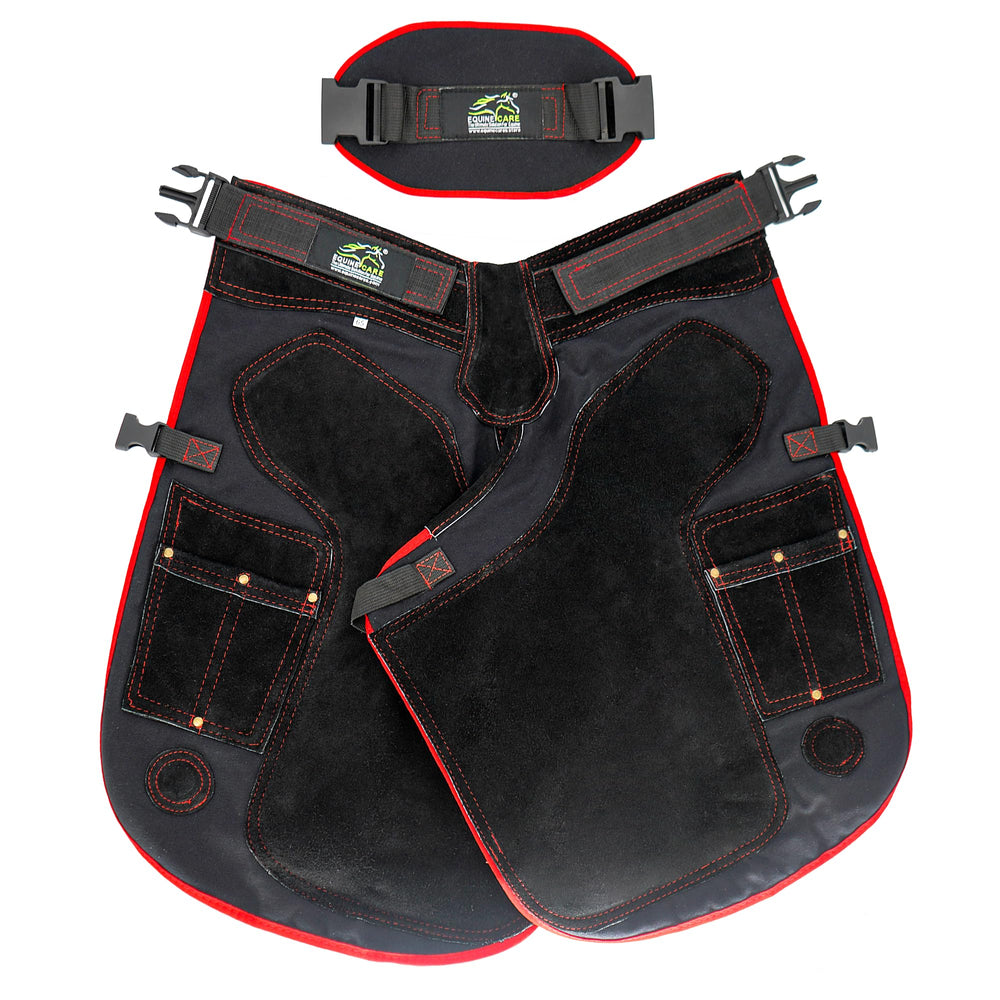 Equine Care delantal herrador con cuero de vaca para protección duradera