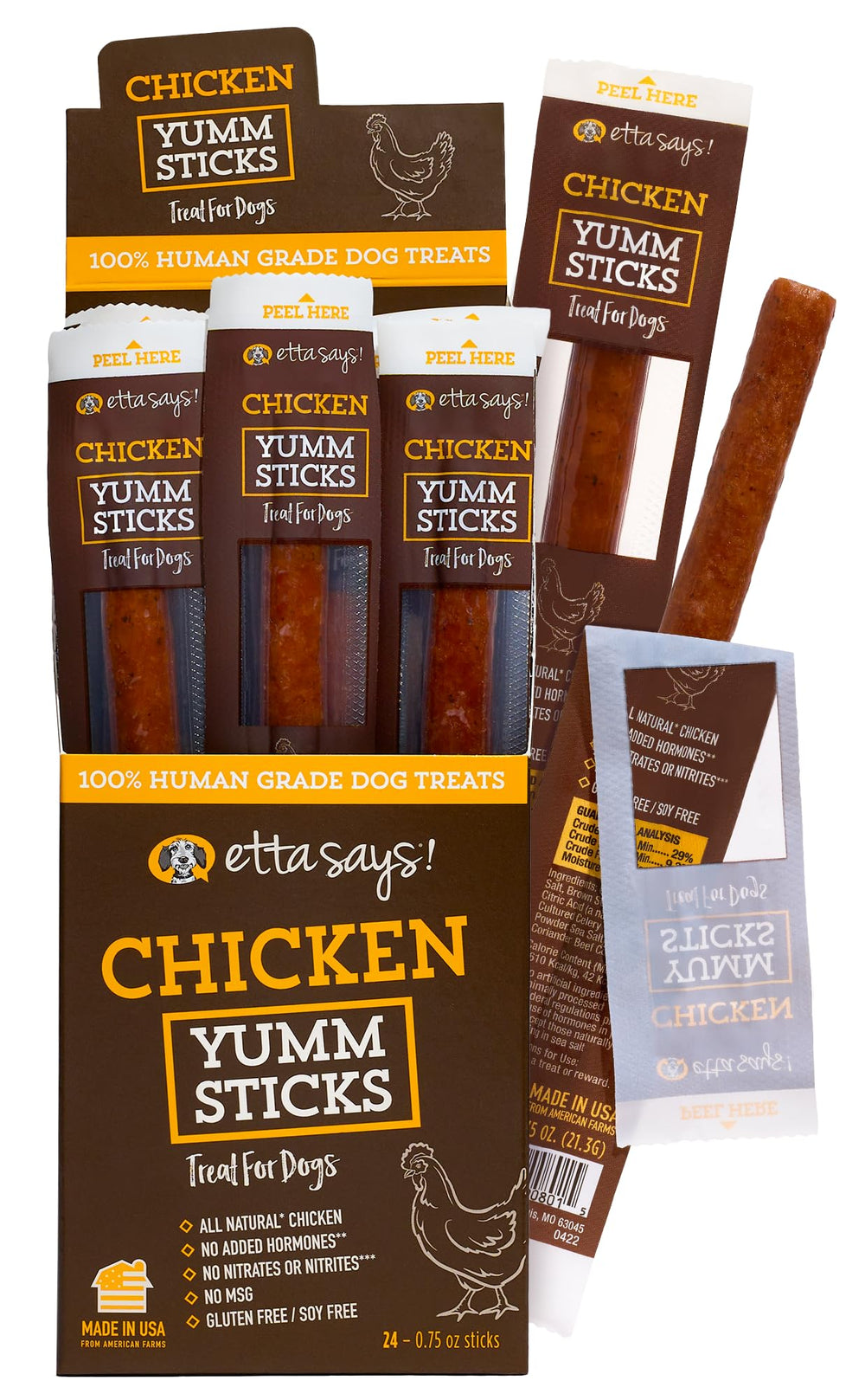 etta says! Yumm Sticks: tiras de pollo deshidratadas para perros.