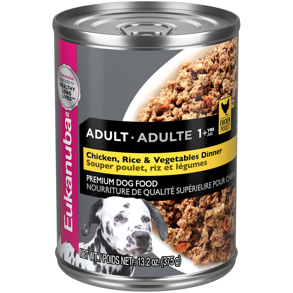 Eukanuba Adulto con pollo, arroz y verduras en salsa en lata para perros activos.