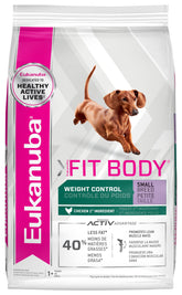 Eukanuba Fit Body Control bolsa 15 lb, primer ingrediente pollo para perros pequeños.