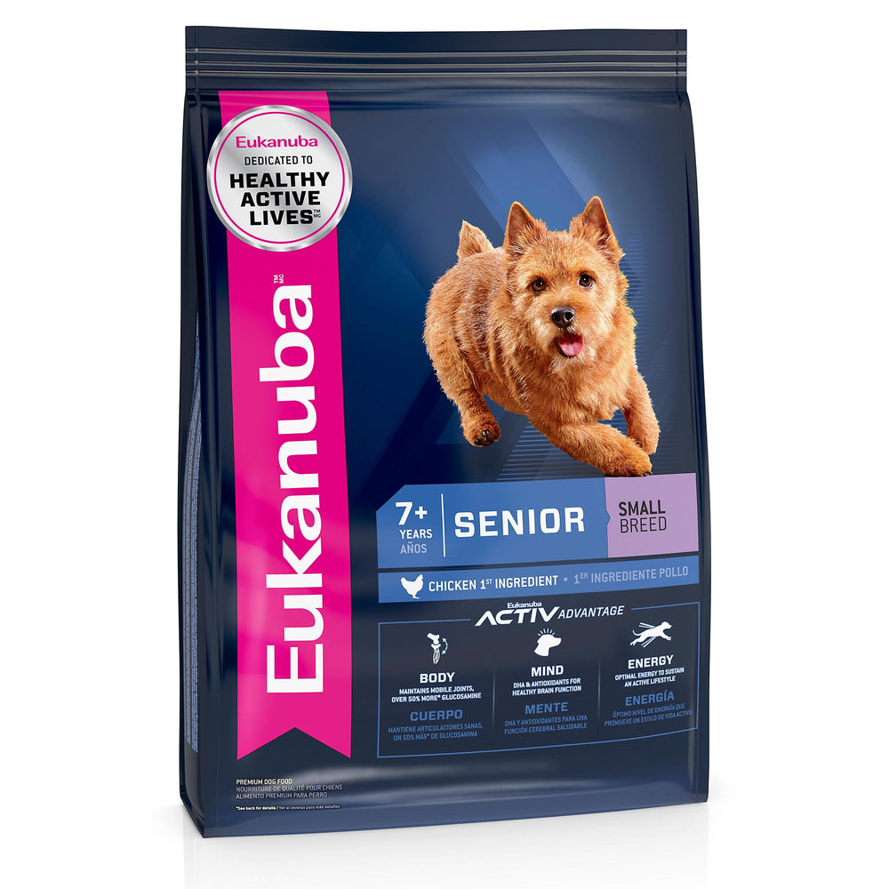 Eukanuba Senior Small Breed, bolsa de 4.5 lb, aporta energía diaria para perros pequeños.