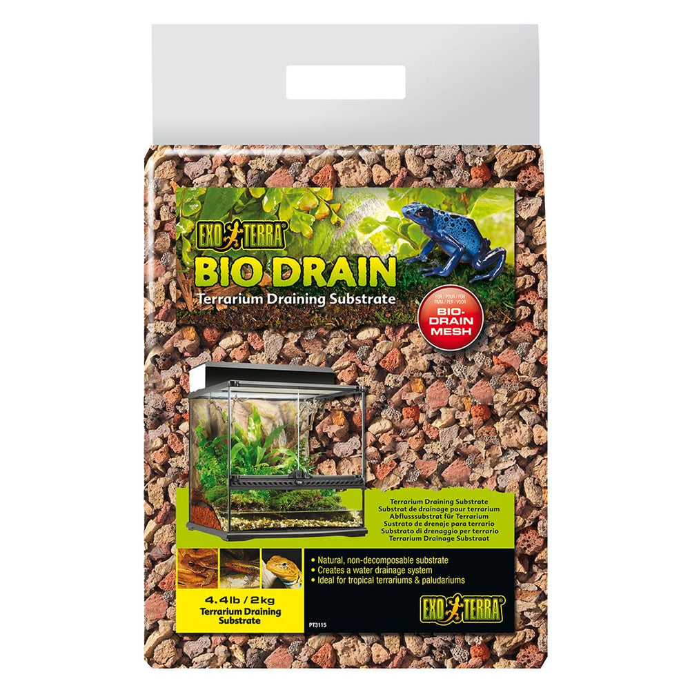 Exo Terra BioDrain, sustrato terrario drenante, favorece drenaje y filtración biológica.
