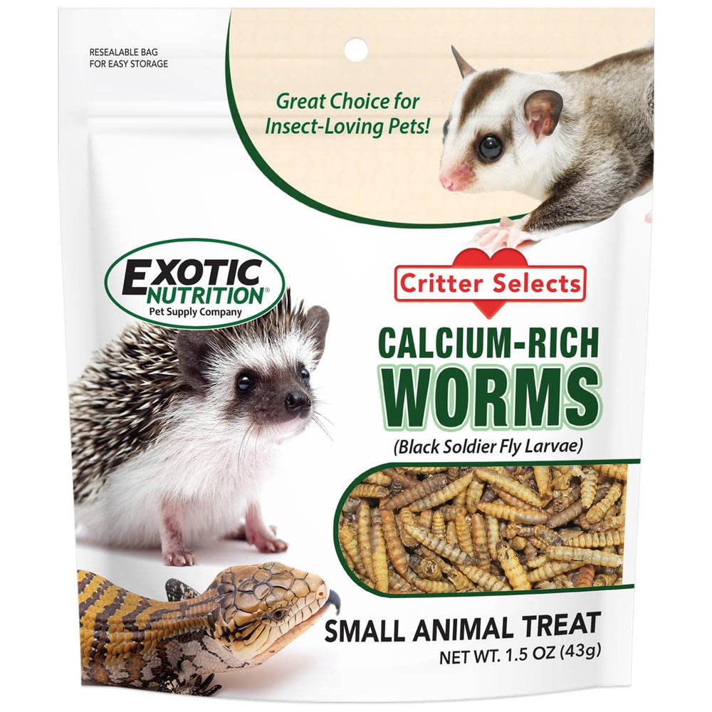 Exotic Nutrition larvas mosca soldado negro secadas, fuente natural de proteína y calcio para mascotas.