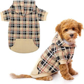 EXPAWLORER Plaid Dog Hoodie vista frontal para paseos con estilo y comodidad