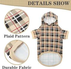 EXPAWLORER Plaid Dog Hoodie orificio para correa para salidas seguras