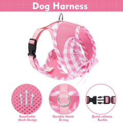 EXPAWLORER arnés rosa con diseño de cuadros, ideal para paseos diarios.