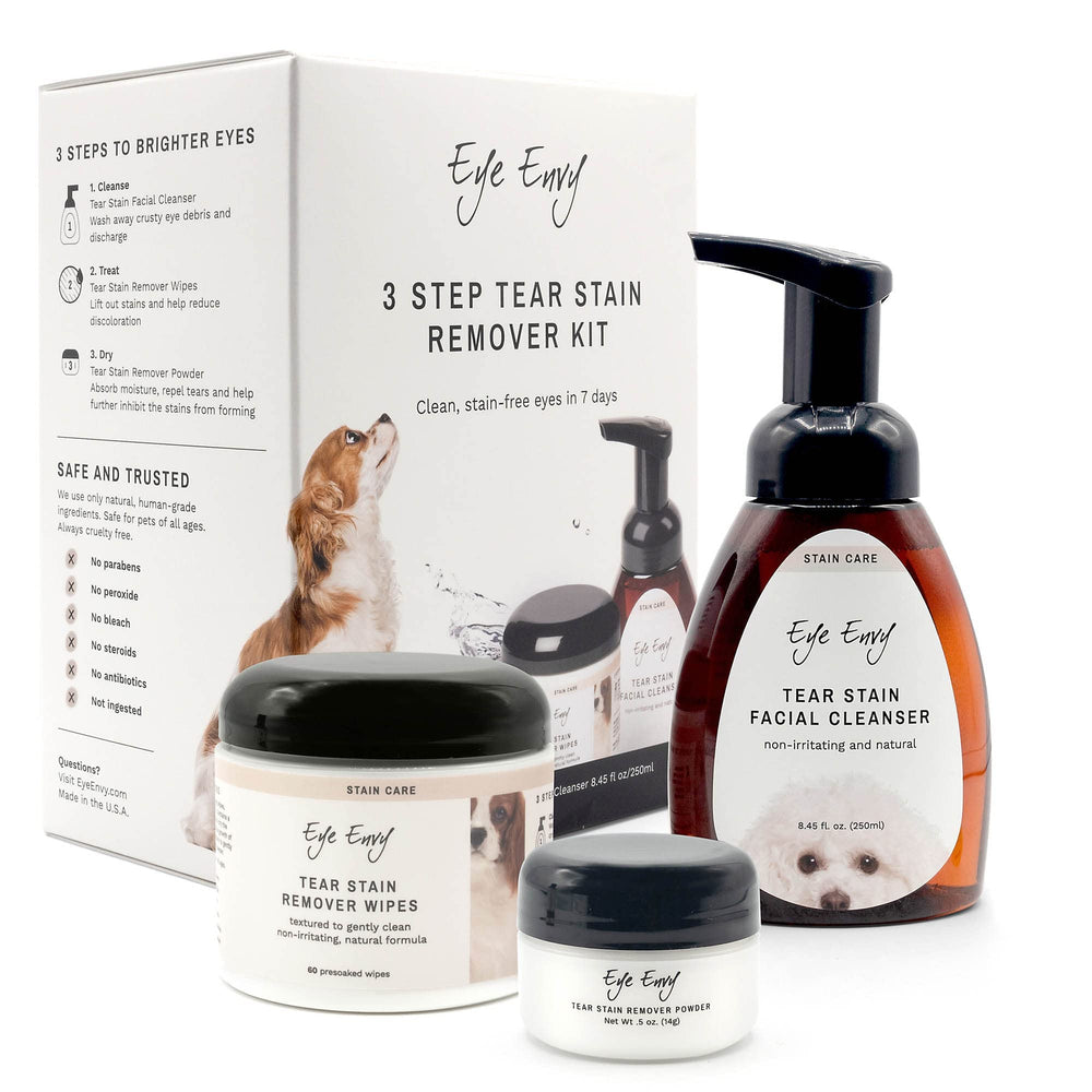 Eye Envy limpieza facial para manchas de lágrimas alrededor de los ojos del perro.