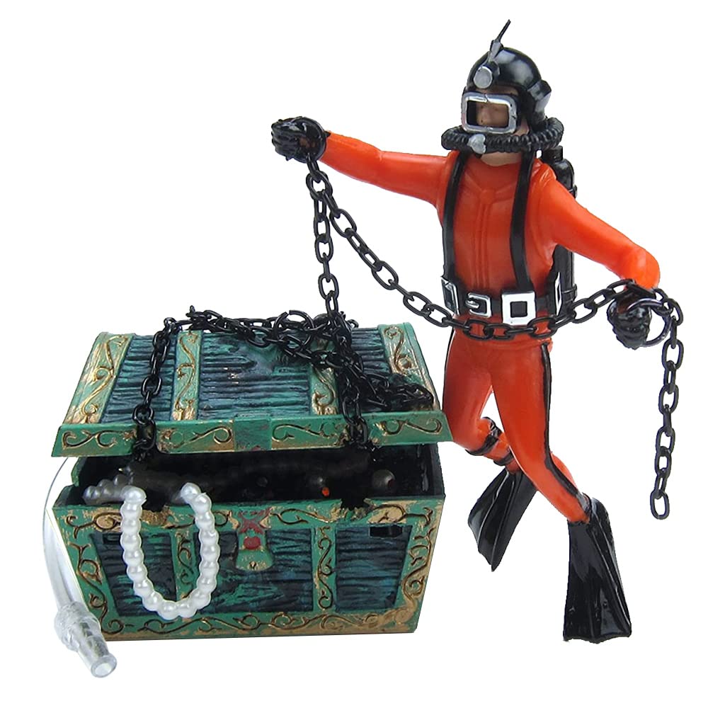 Eyech cofre tesoro submarino naranja, decorativo para acuarios.