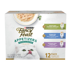 Fancy Feast aperitivos sin granos con pescado oceánico y gambas, snack entre comidas para gato.
