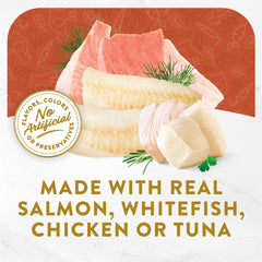 Fancy Feast Broths tuna chicken and whitefish pouch; versatile lickable snack option.