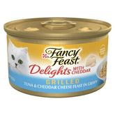 Fancy Feast Delights: atún asado y queso cheddar en lata, sabor que invita a comer.
