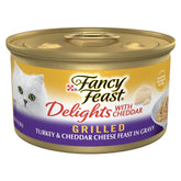Fancy Feast Delights: lata abierta con pavo y cheddar para gato.