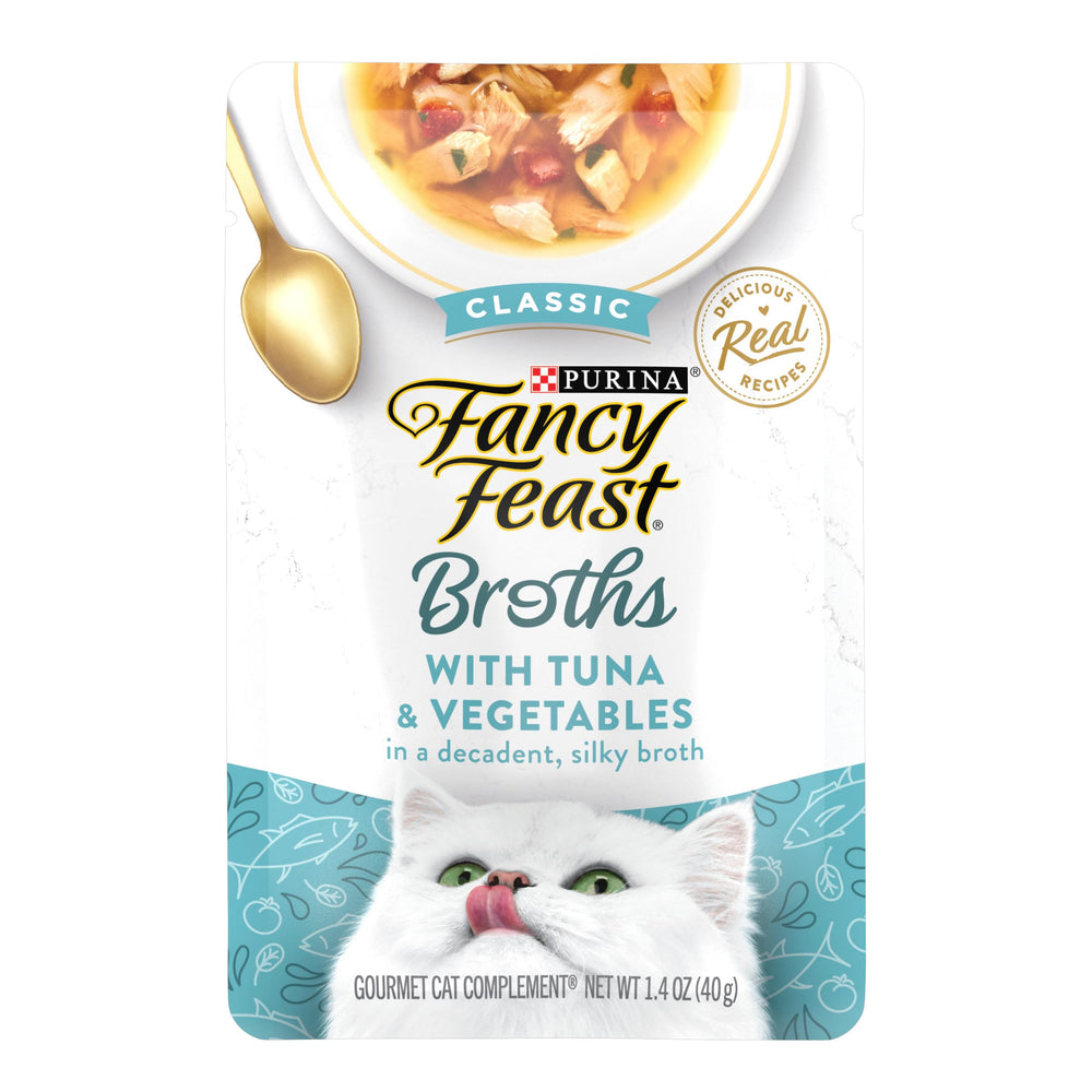 Empaque Fancy Feast: complemento de caldo listo para uso diario.